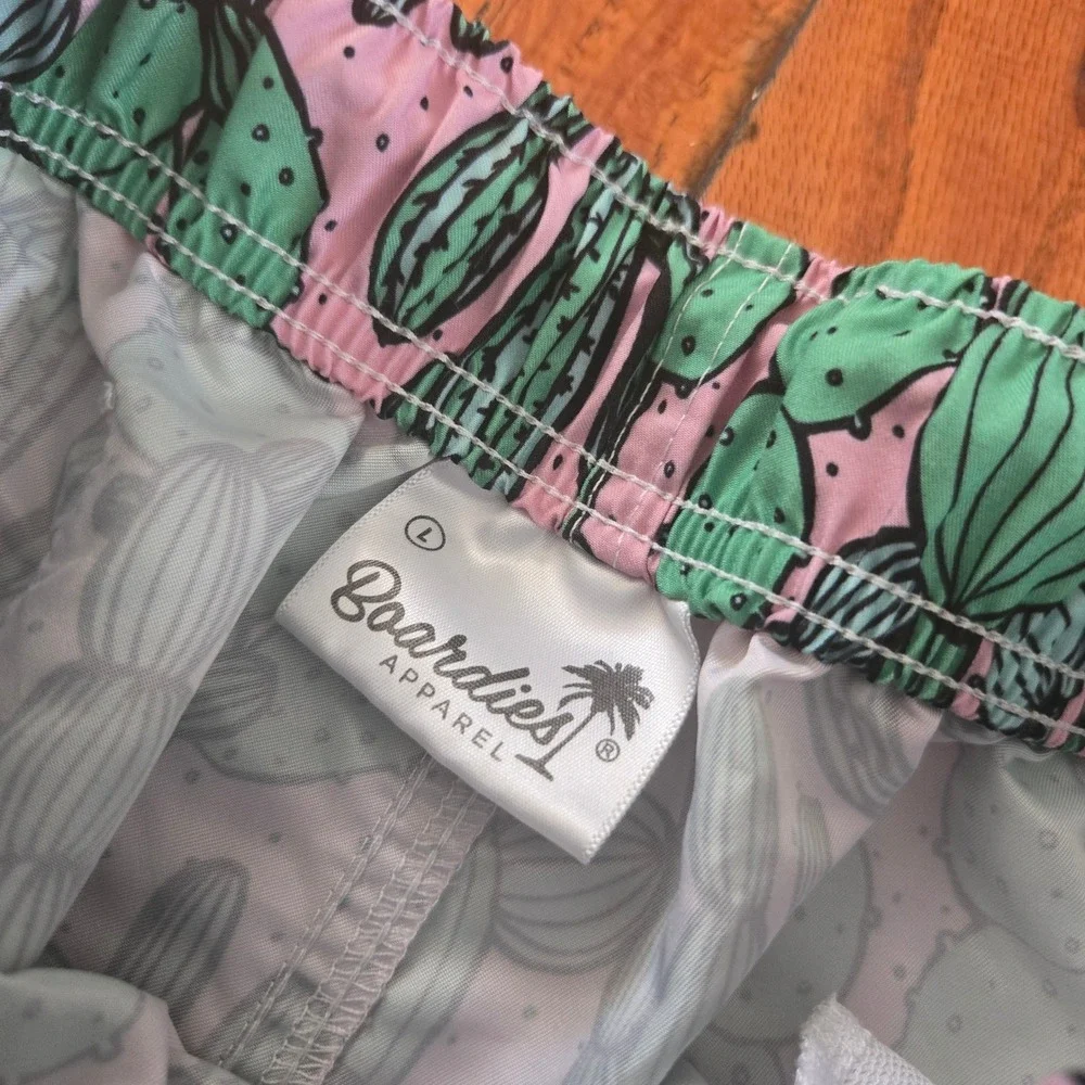 Boardies Apparel Mens Pink Cactus Print Swim Trunks Board‎ Shorts Size L